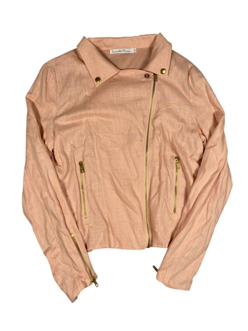 Louella Rose Womens L Pink Linen Blend Moto Jacket L Zipper Collared Lightweight - Picture 2 of 7